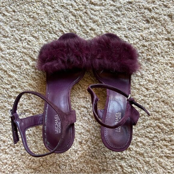 Michael Kors Mink Furry Purple Sandals Heel Size 7.5 - Picture 4 of 11